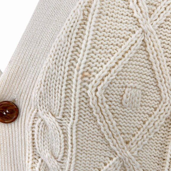 VINTAGE MEN'S GIMBELS IVORY CABLE KNIT GRANDPA CARDIGAN SWEATER W/ POCKETS! - Picture 6 of 7